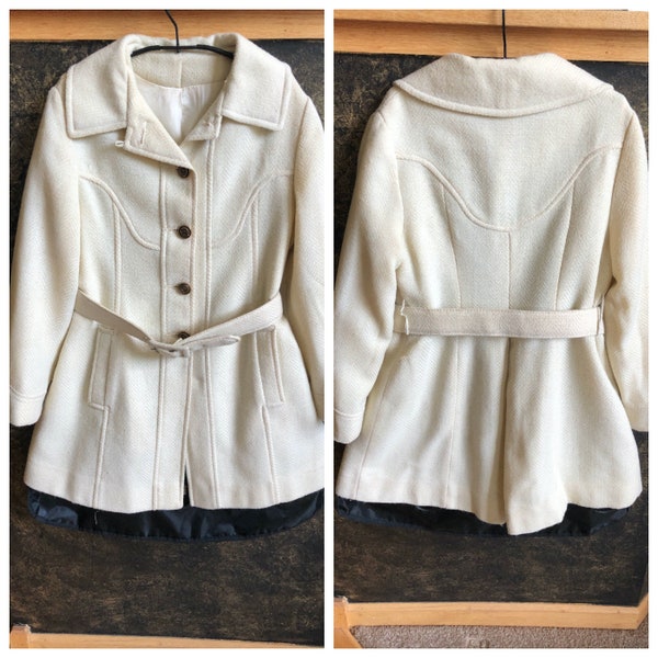 Vintage 1960s Mid Century Mod Cream Button Up Girl / Girls / Toddler Peacoat by Carol Evans for JC Penney