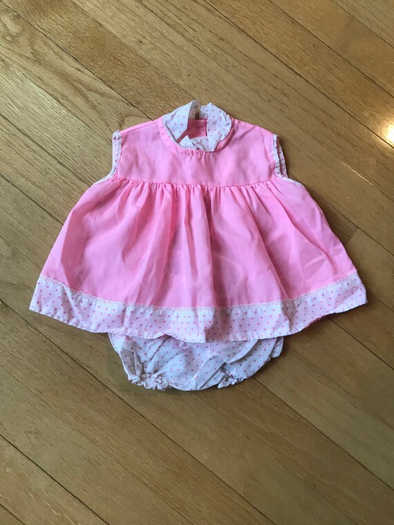 Vintage Baby Girl Hot Pink Dress with Polkadot Shorts - Gem Vintage Baby Girl Hot Pink Dress with Polkadot Shorts - Gem
