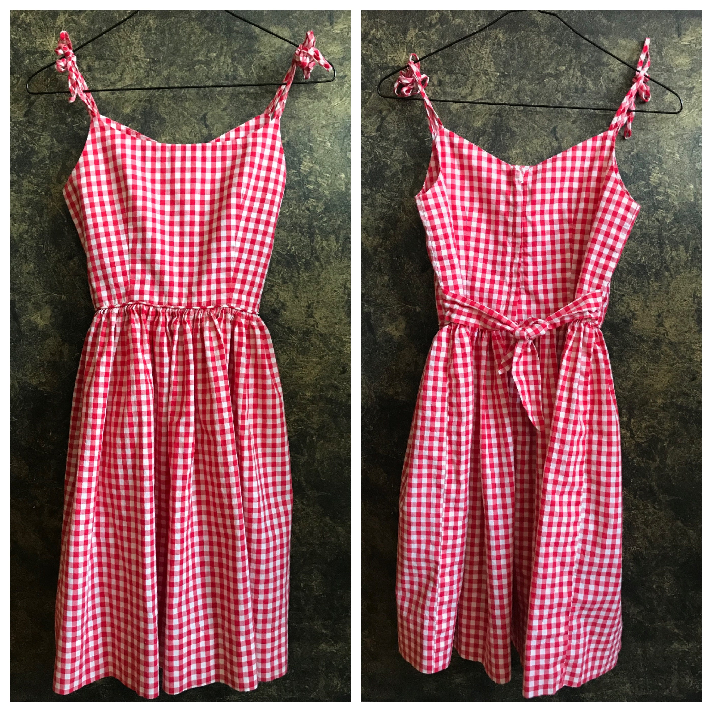 red and white checkered dress