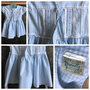 1950's Nannette Originals Blue & White Checkered Vintage Toddler Size 1 Dress image 10
