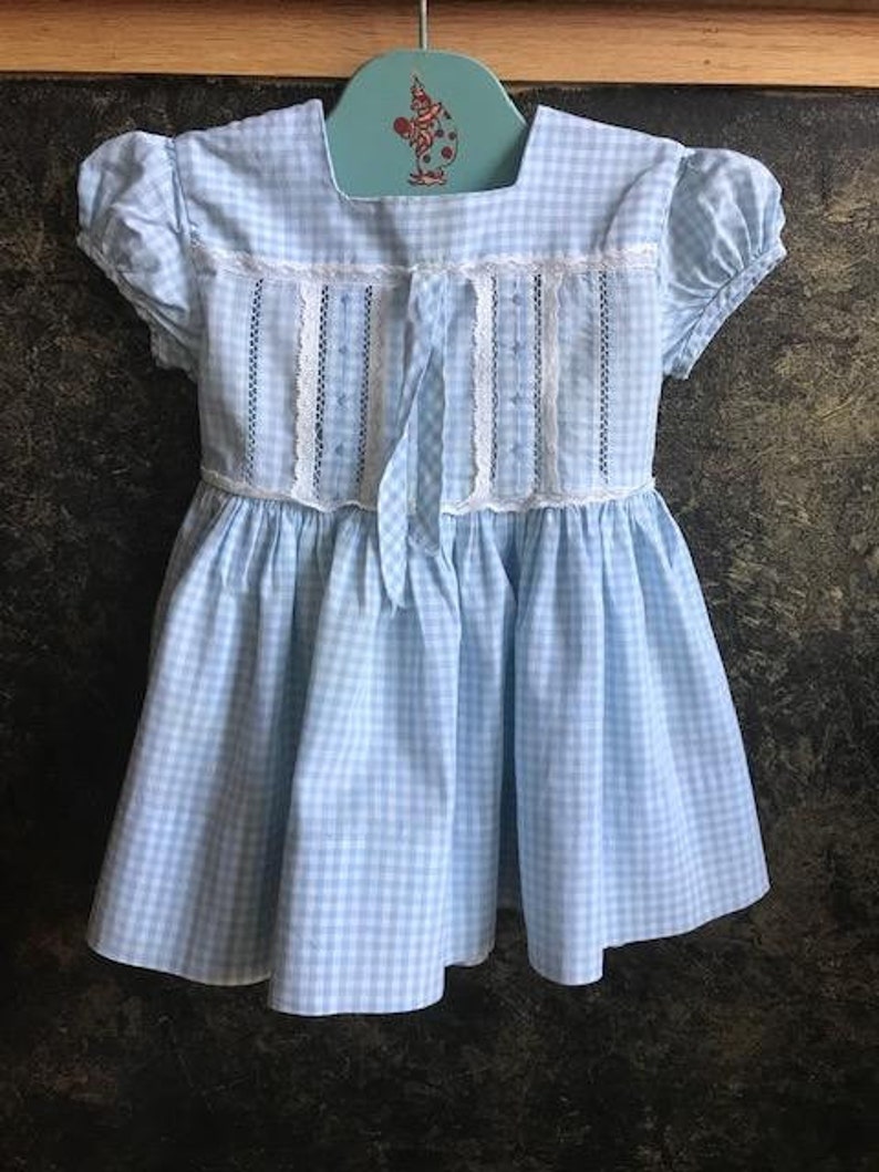 1950's Nannette Originals Blue & White Checkered Vintage Toddler Size 1 Dress image 2