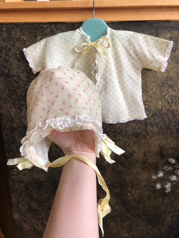 Adorable Vintage Baby Girl Yellow Floral Bonnet an