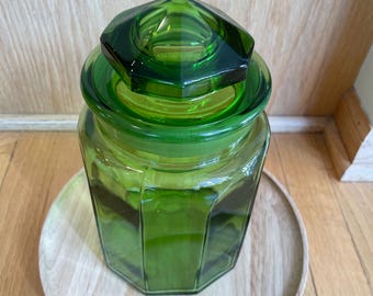 Vintage Moon and Stars LE Smith Canister FLOUR TEA Green Glass Jar