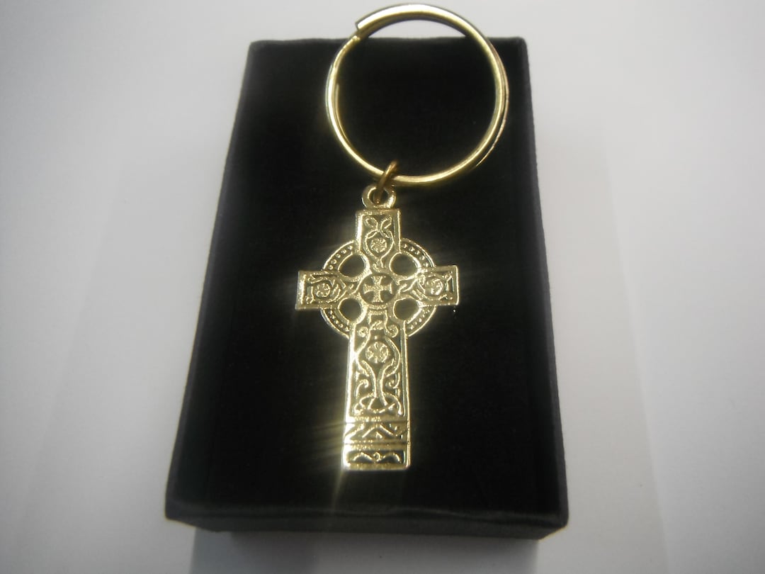 Celtic Metal Cross Keyring Golden Finished in Gift Box - Etsy