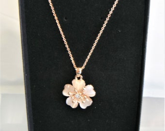 Sakura Pink  Cherry Blossom Rose Gold Colour Necklace Gift Boxed