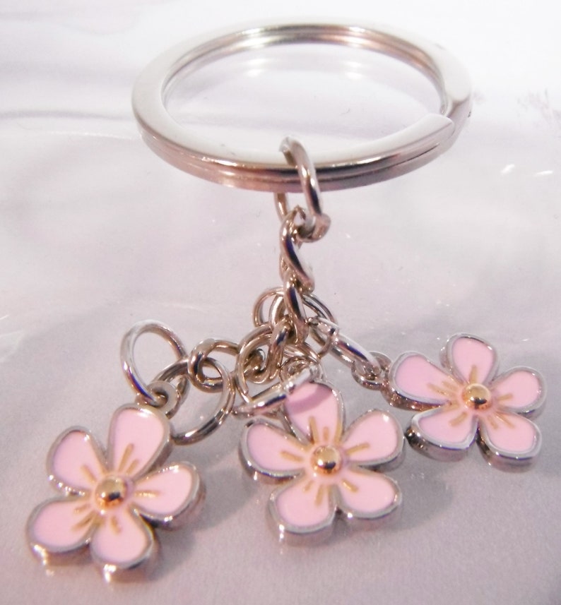 Sakura Cherry Blossom Keyring Chrome Metal Keychain Cadeau Etsy