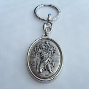 St Christopher Chrome Metal Keyring Oval Design Gift Boxed