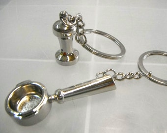 Barista Chrome Coffee Portafilter Tool Keyring and Tamper Tool Keyring Set Gift Boxed