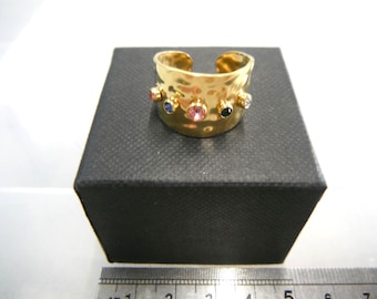 Statement Piece Golden Diamonate Cuff Ring Adjustable Gift Boxed