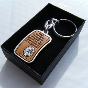 St Christopher Keyring Real Olive Wood with Metal Frame Gift Boxed