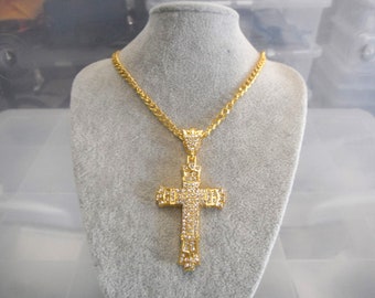 Golden Diamonate XL Cross 24 Inch Chain Gift Boxed