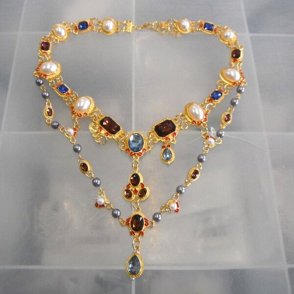 Statement Piece Golden Multi Colour Diamonate Necklace Gift Boxed