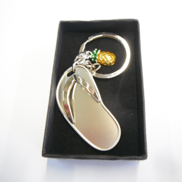 Pineapple Flip Flop Sandal Keyring Chrome Metal Gift Boxed