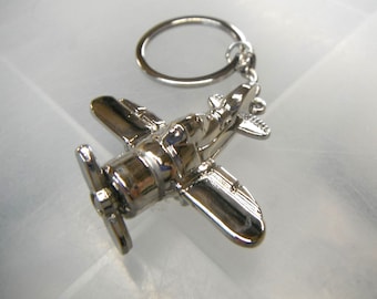 Chrome Metal Keychain Propeller Airplane Keyring Gift Boxed