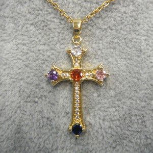Multi Colour Diamonate Cross 18 inch Golden Chain Gift Boxed