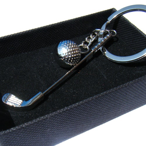 Golf Club Ball Keyring Chrome Metal Keychain Gift Boxed Etsy UK