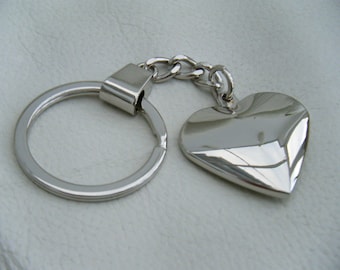 Love Heart Solid Chrome Metal Keyring Gift Boxed