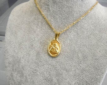 Oval Golden Guardian Angel Necklace Gift Boxed