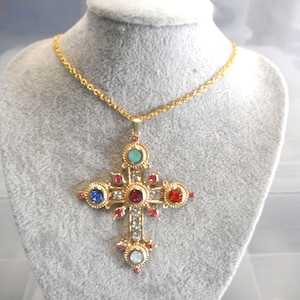 XL Italian Designer Diamonate Style Necklace Golden Cross Gift Boxed