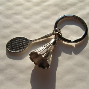 Chrome Badminton Racket and Shuttlecock Keyring Chrome Key Chain