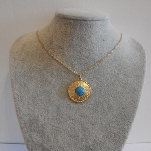 Golden Turquoise Round Necklace Gift Boxed
