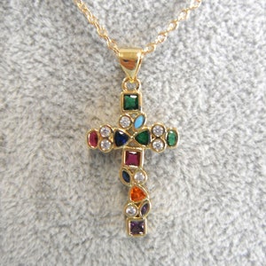 Italian Design Multi Colour Diamonate Golden Cross Necklace Gift Boxed