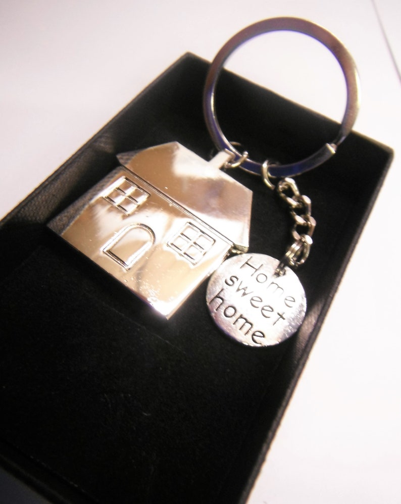 Home Sweet Home Keyring Chrome Metal House Key Chain Gift Etsy
