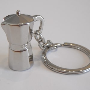 Italian Style Moka Coffee Maker Chrome Metal Keyring Gift Boxed