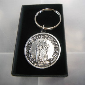 St Christopher Irish Pewter Metal Keyring Gift Boxed