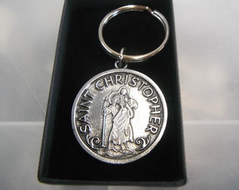 St Christopher Irish Pewter Metal Keyring Gift Boxed