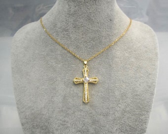 Golden Diamonate Necklace Cross Gift Boxed
