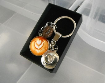 Coffret cadeau Barista tasse à café cappuccino et porte-clés en grain de café