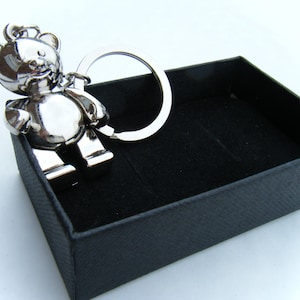 Chrome Metal Teddy Bear Key Ring Keychain Teddy Fob Gift Boxed