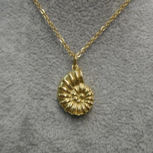 Golden Finish Ammonite Fossil Necklace Gift Boxed