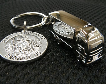 St Christopher and Truck Keyring Truck Driver Gift