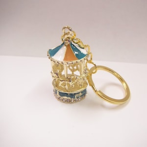 Golden Enamel Carousel Keyring Gold Finish Metal Key Chain Gift Boxed