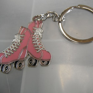 Pink Roller Skates Chrome Metal Keyring Gift Boxed