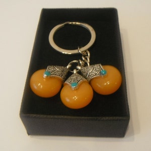 Tibetan Silver Amber Colour Design Keyring Gift Boxed
