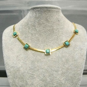Golden Flat Chain Turquoise Colour Necklace Gift Boxed