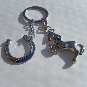 Chrome Horse Keyring with Lucky Horseshoe Key chain Gift Boxed