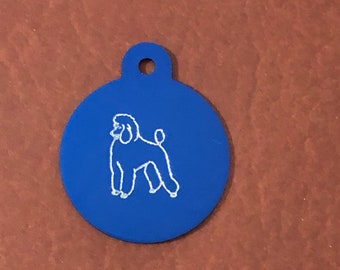 Poodle, Dog, Large Circle Aluminum Tag Personalized Diamond Engraved, Perfect for Bags, Backpacks, Key Chains, Suitcases, CAFAPLCT