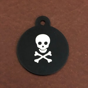 Médaille pirate grande forme ronde en aluminium personnalisée, noire, médaille pour chien gravée en diamants Médaille pour chat, médaille pour chat, chiot