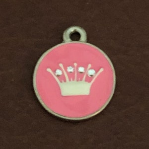Couronne de cristaux roses princesse, petite étiquette circulaire personnalisée avec gravure de diamants, médaille de chat, pour collier de chien, pour collier de chat, PPCCSPCT