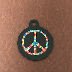 Médaille grand cercle teintée avec symbole de la paix Médaille en aluminium personnalisée Médaille pour chien avec gravure diamant Médaille pour chat Médaille pour chiot Médaille pour chat