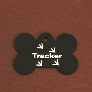 Tracker, grande médaille en os noir, médaille en aluminium personnalisée, gravure avec diamants, médaille pour chien, médaille pour chiot, pour collier de chien, carte d'identité pour chien perdu, TLBB