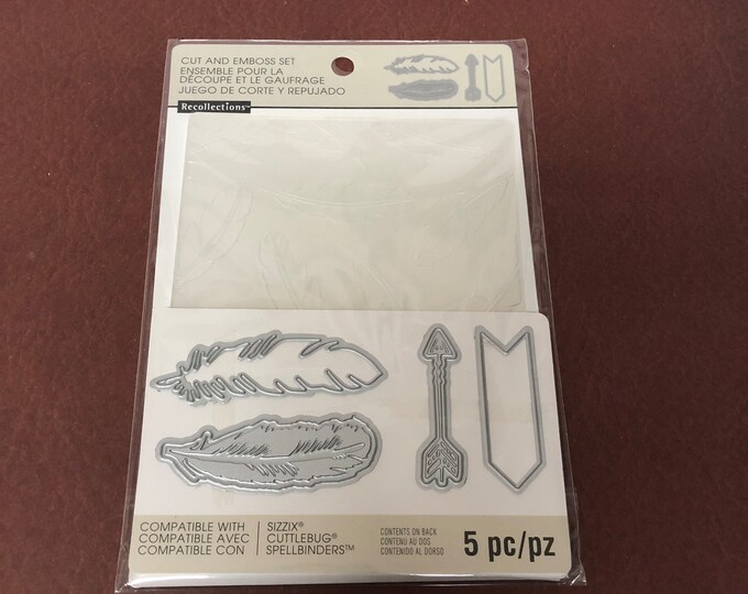 Feather and Arrow Recollections, 5 Pieces Dies and Embossing Folder