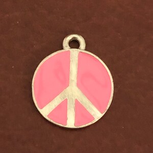 Petite médaille ronde en étain signe de la paix rose Médaille pour chien personnalisée avec diamants gravés, médaille pour chat pour collier de chien, pour collier de chat, PSSPPCT