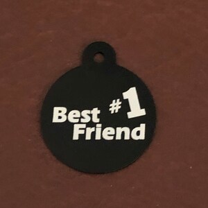 Best Friend #1, BFF, Médaille grand cercle, Médaille en aluminium personnalisée noire, Médaille de chien gravée au diamant Médaille de chat Médaille animale Médaille de chiot pour collier de chien