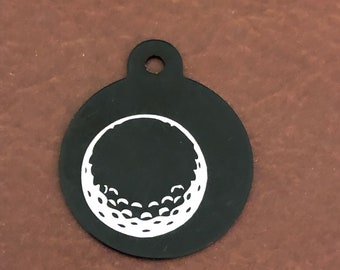 Golf Ball, Large Circle Tag, Black Personalized Aluminum Tag, Diamond Engraved ,Key Chain, Keychain For the Golf Lover, GBLBCT