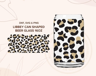 CHEETAH PRINT ⟡ leopard pattern, libbey 16oz can beer can glass svg file cup wrap, coffee glass svg, dxf & png cut file Cricut Silhouette